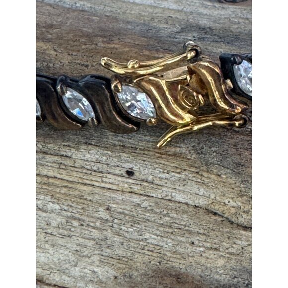 Vintage DBJ Sterling Silver GOLD VERMEIL Bracelet With Marquise Cubic Zirconia S - Picture 2 of 7